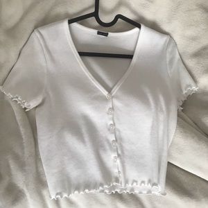 Brandy Melville white button up ruffle top